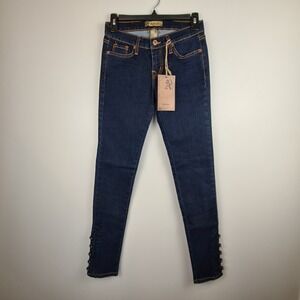 Aphrodite Women's Jeans Low Rise Skinny Size 7 Dark Wash Button Detail Grunge